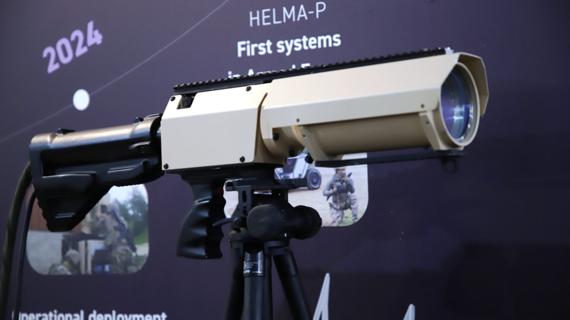 Rifle a laser portátil HELMA-LP usado pela França para defesa antidrone em ambientes urbanos.