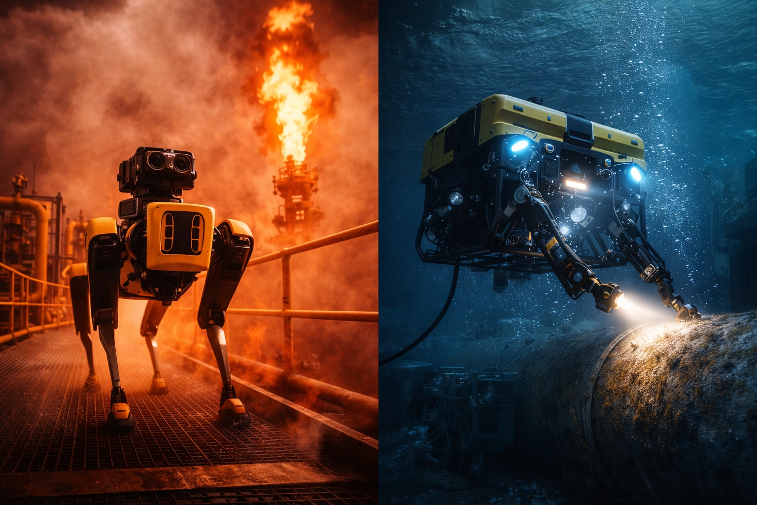 Robôs viram 'olhos e mãos humanas, assumem inspeções perigosas em plataformas de petróleo e gás, entram em áreas com gás tóxico, calor e pressão extrema e empurram o mercado rumo a US$ 205,5 bilhões