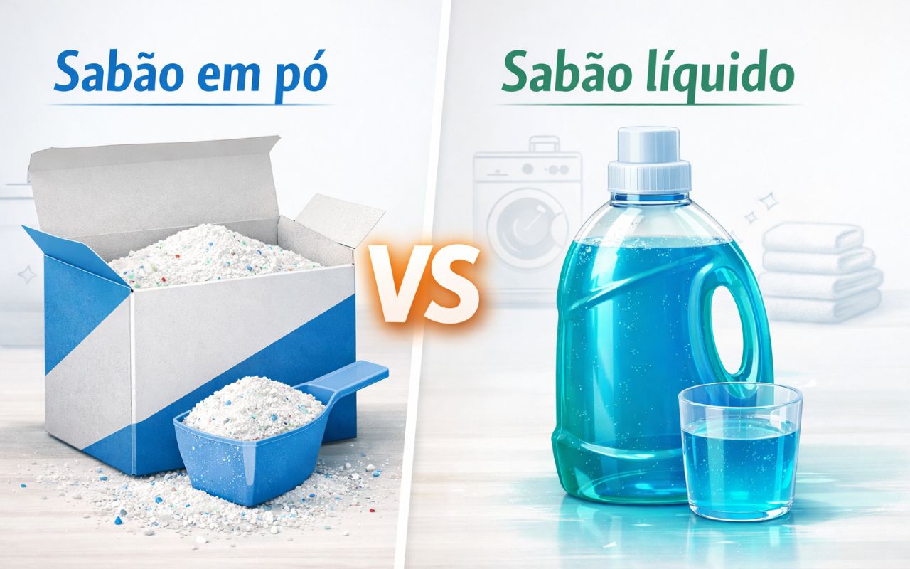 Sabão em pó líquido ou sabão em pó? Veja a diferença entre os detergentes, como funcionam na lavagem e qual opção é mais eficiente para o dia a dia.