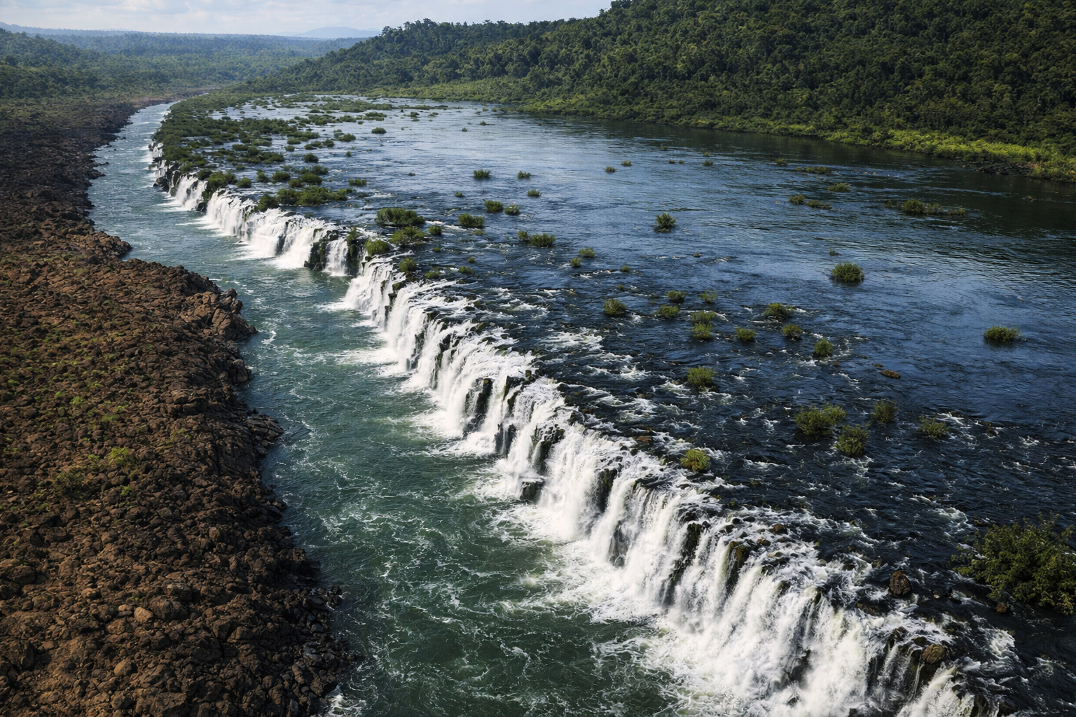 Cachoeira Salto Yucumã formando queda lateral no Rio Uruguai