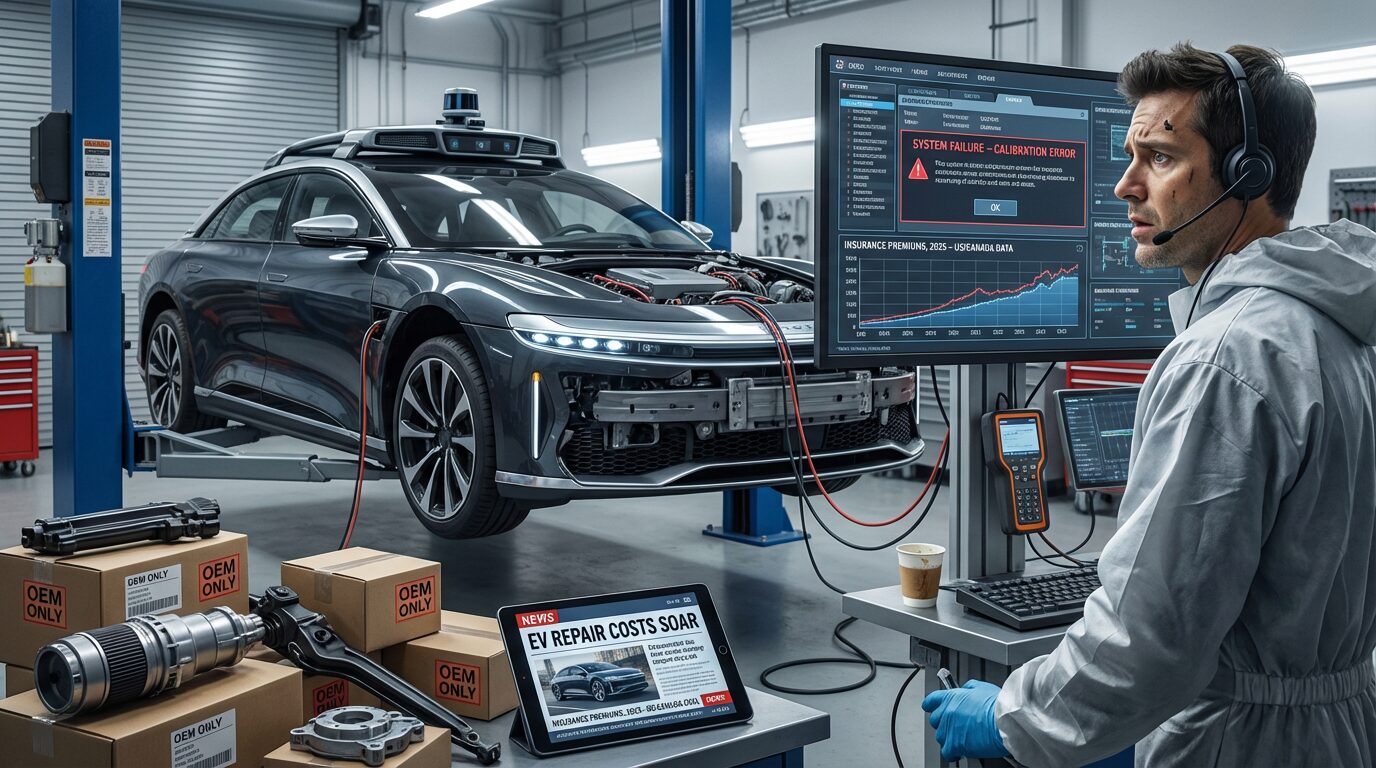 Sinistros de EVs, carros elétricos, crescem forte em 2025 na América do Norte e a maior complexidade dos reparos pressiona o preço do seguro