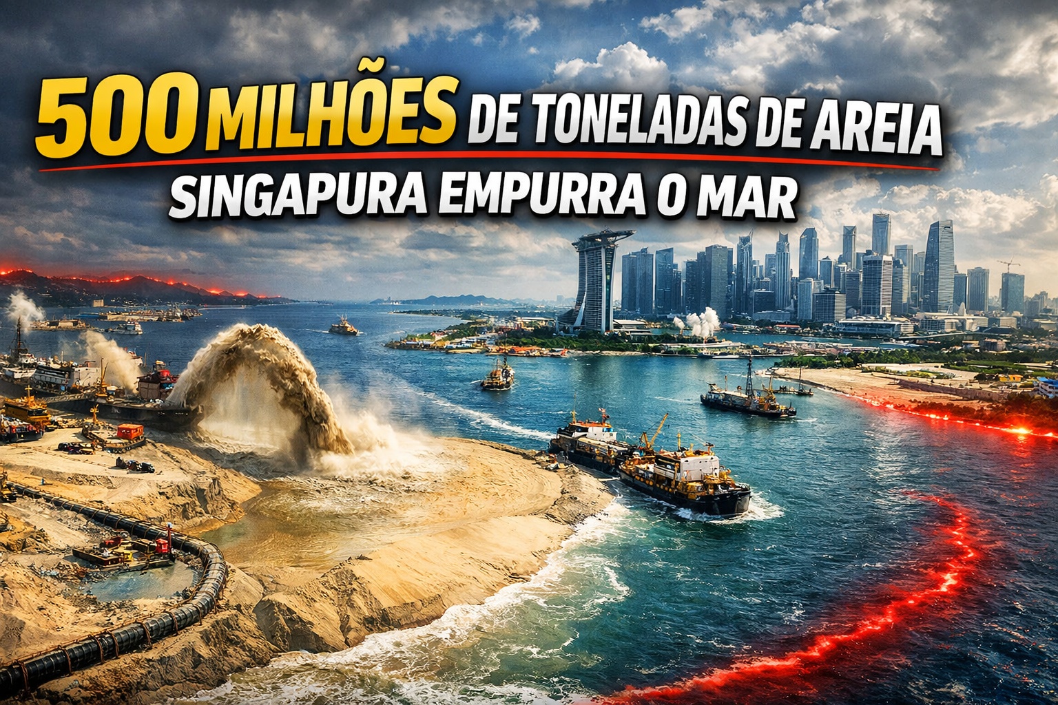 Com mais de 500 milhões de toneladas de areia importada, expansão territorial que já aumentou 25% do seu território e conflitos por recursos, Singapura empurra o mar para trás e enfrenta dilemas ambientais e diplomáticos