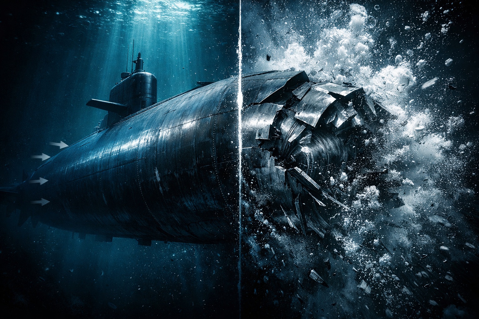 Como um submarino de 7.000 toneladas resiste à pressão equivalente a centenas de toneladas por metro quadrado e o que acontece se o casco falhar