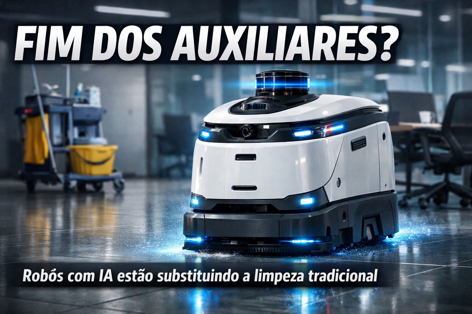 Fim dos auxiliares de serviços gerais? Robôs com inteligência artificial, sensores LiDAR e navegação autônoma começam a substituir a limpeza tradicional em escritórios