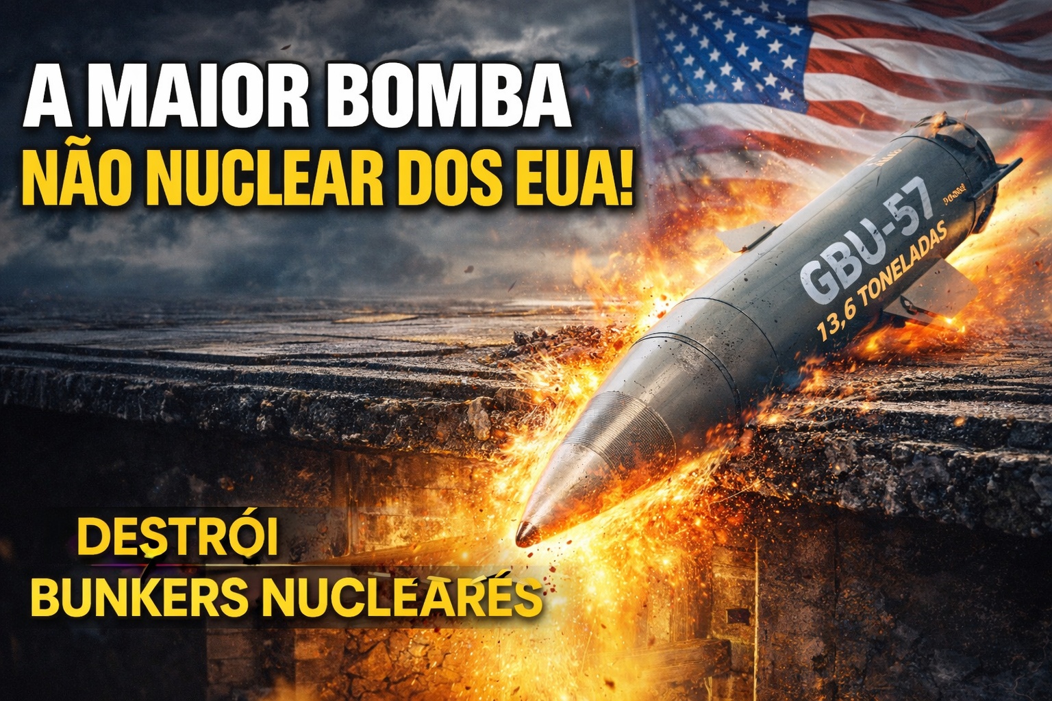 Com 13,6 toneladas e penetração capaz de atravessar até 60 metros de concreto reforçado, a GBU-57 foi criada para destruir bunkers nucleares enterrados e se tornou a bomba não nuclear mais poderosa já construída pelos Estados Unidos