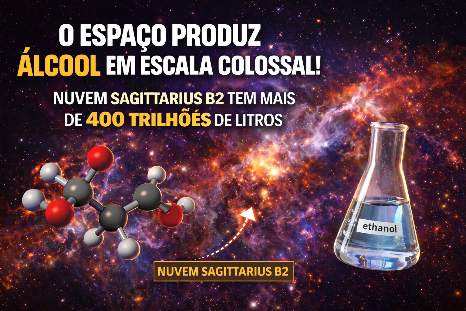 Antes de estrelas e planetas nascerem, o espaço já produzia “álcool” em escala colossal: nuvem interestelar revela laboratório químico gigante da vida com mais de 400 trilhões de litros