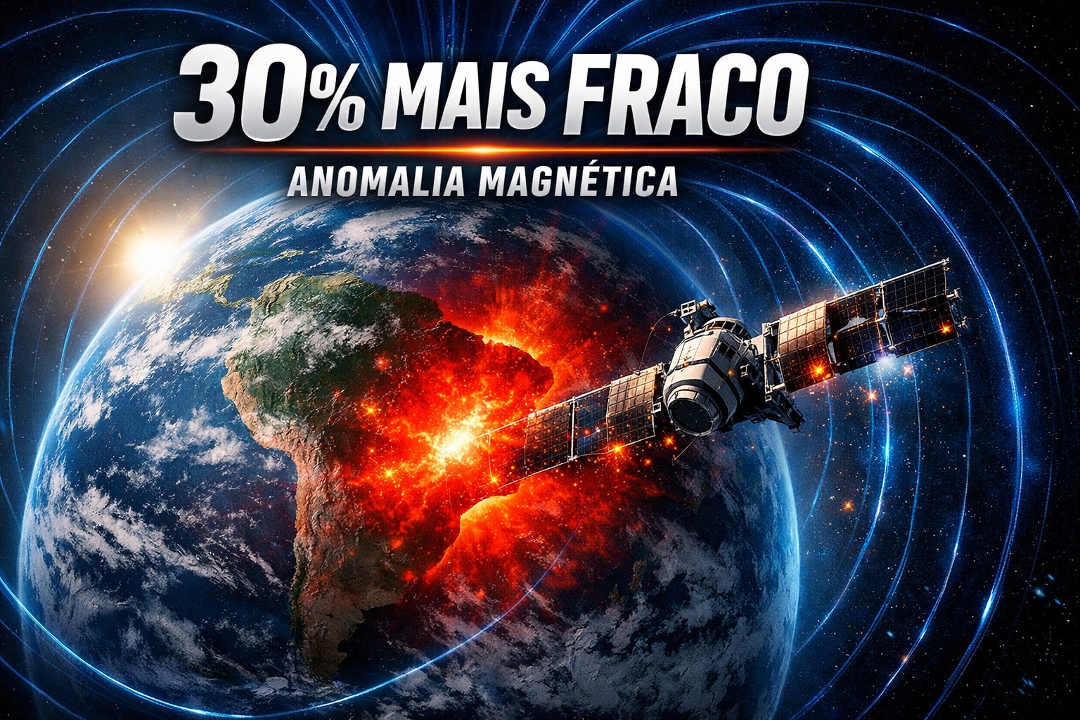 Campo magnético 30% mais fraco sobre o Brasil: a Anomalia Magnética do Atlântico Sul faz satélites desligarem instrumentos ao cruzar a região e intriga cientistas sobre o futuro do escudo da Terra