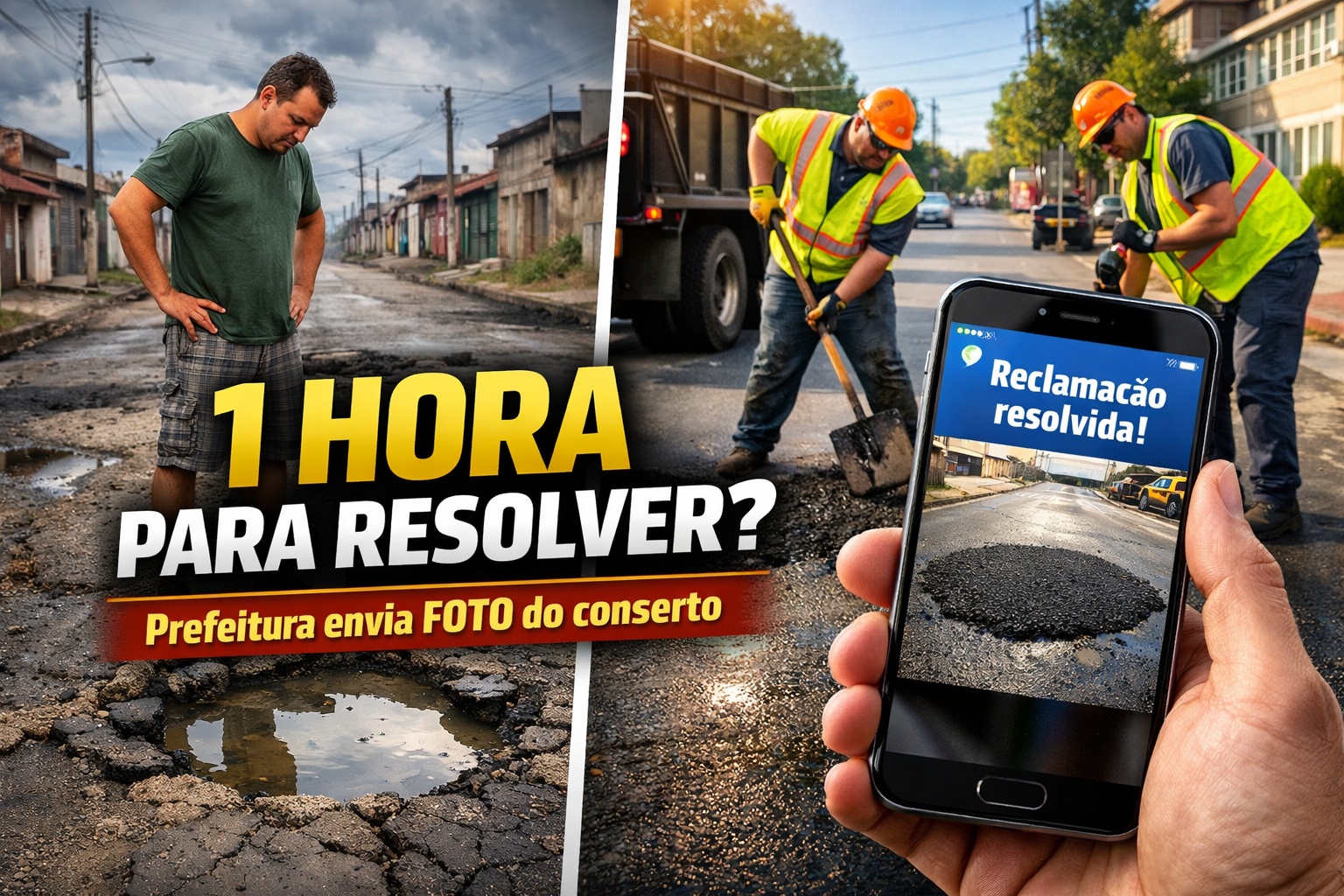 Enquanto brasileiros esperam anos por buracos consertados, cidadãos de Boston recebem FOTO da equipe tapando o buraco 1 hora após reclamar no app da prefeitura