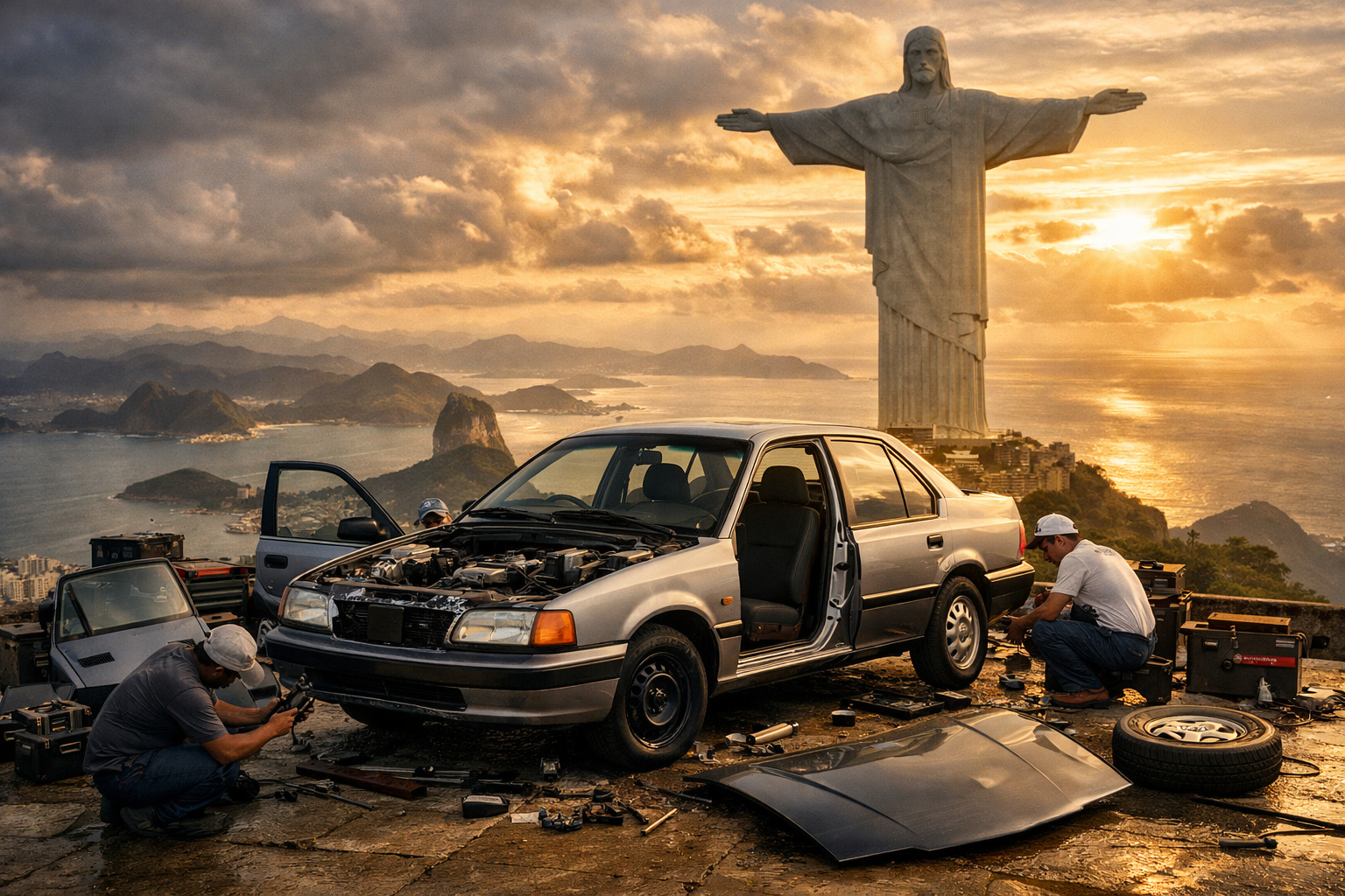 Peça por peça, a 700 metros de altitude: em 1994, a GM montou um Chevrolet Monza do zero no topo do Corcovado para um comercial de apenas 30 segundos