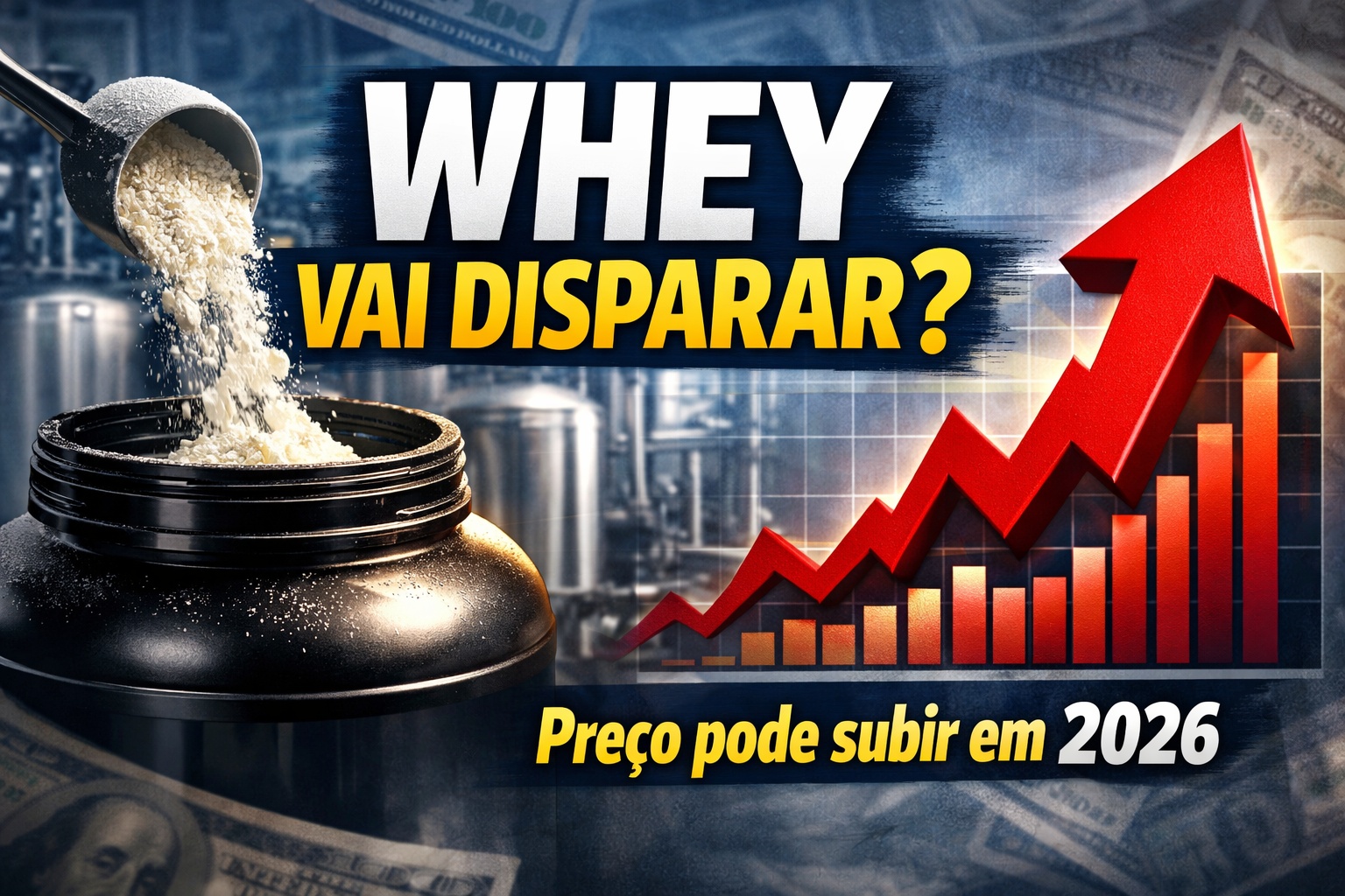 Vai aumentar o preço do whey protein? Escassez global de soro, alta do dólar e demanda recorde pressionam custos e podem encarecer os suplementos no Brasil em 2026