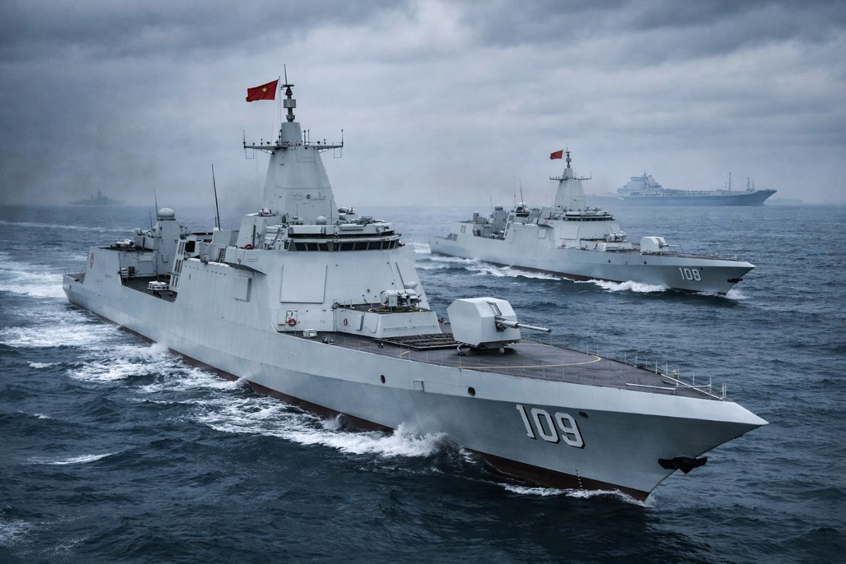 China amplia destróieres Type 055 na marinha chinesa com defesa aérea, guerra antissubmarino e escolta de porta-aviões.