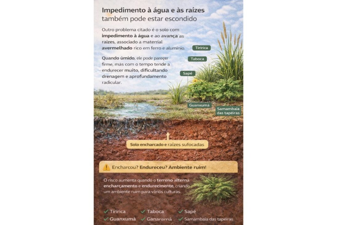 On a property, indicator plants reveal shallow soil, swamp, and signs of problematic land before purchase.