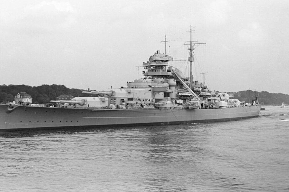 Bismarck sinks the HMS Hood, exposing the German battleship and triggering pursuit in the Atlantic during World War II.