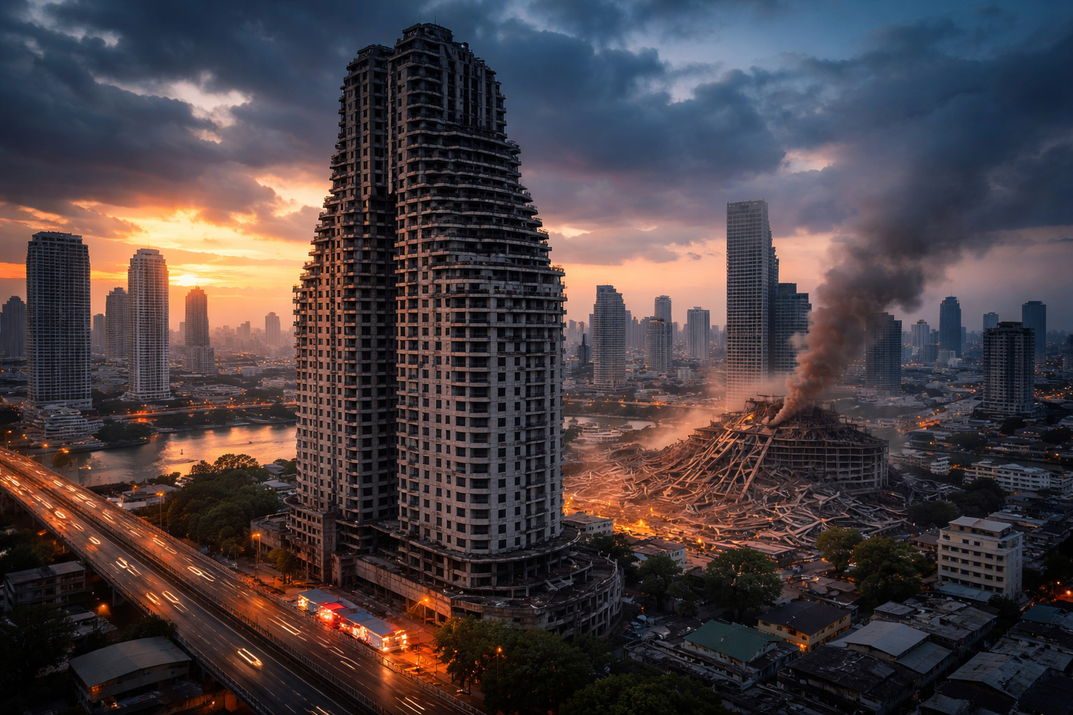 Arranha-céu abandonado de 49 andares em Bangkok resiste a terremoto de magnitude