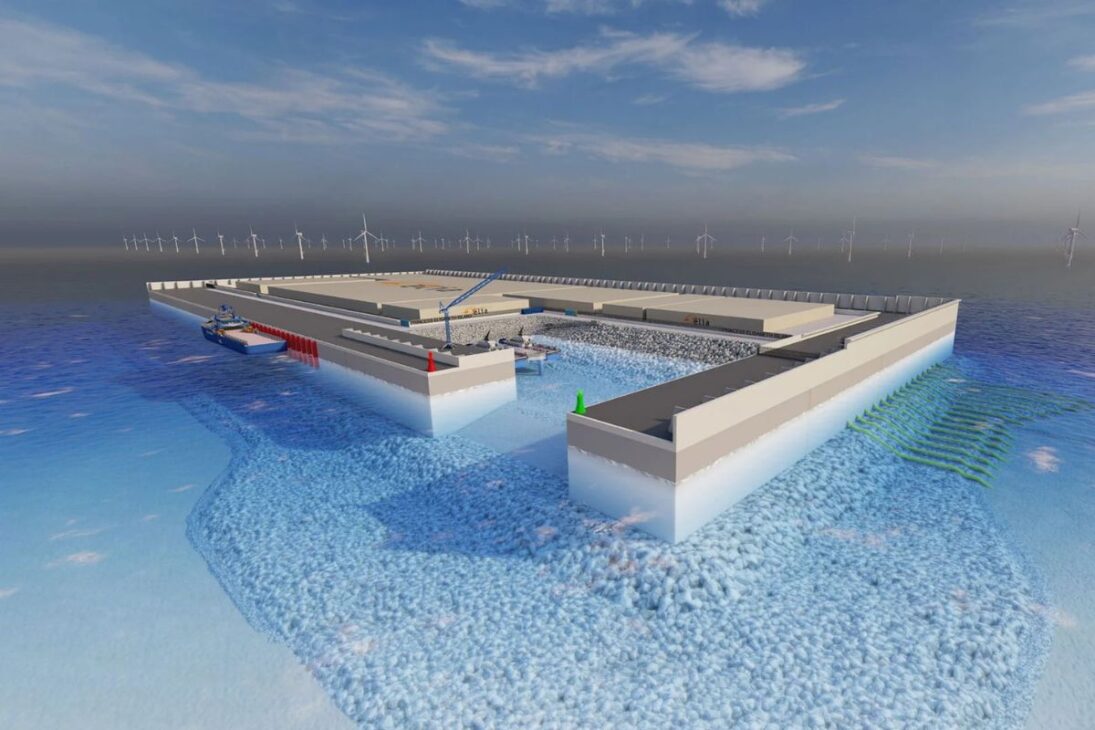 Billion-dollar artificial island in the North Sea uses offshore wind energy to redistribute electricity among European countries.