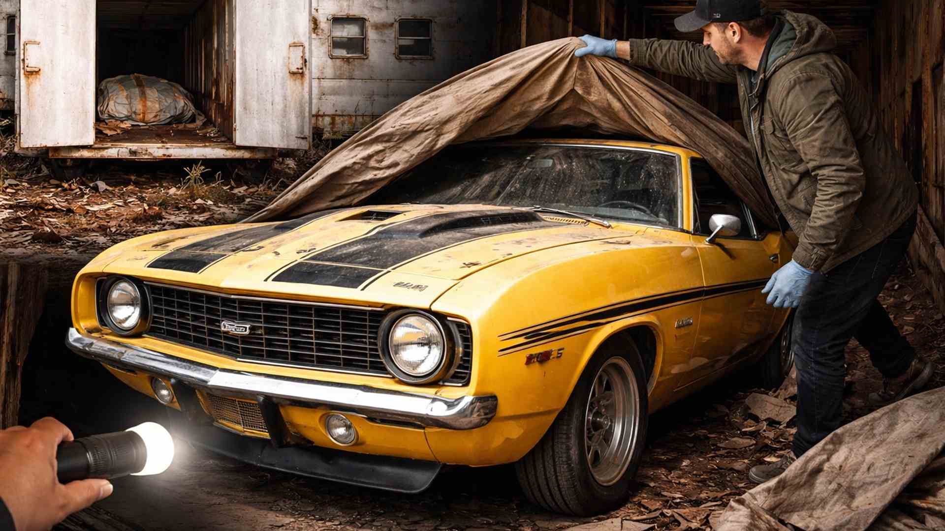 Trailer abandonado em Illinois é aberto e revela raro Chevrolet Camaro Yenko COPO de 1969 escondido dentro do reboque por mais de 30 anos.