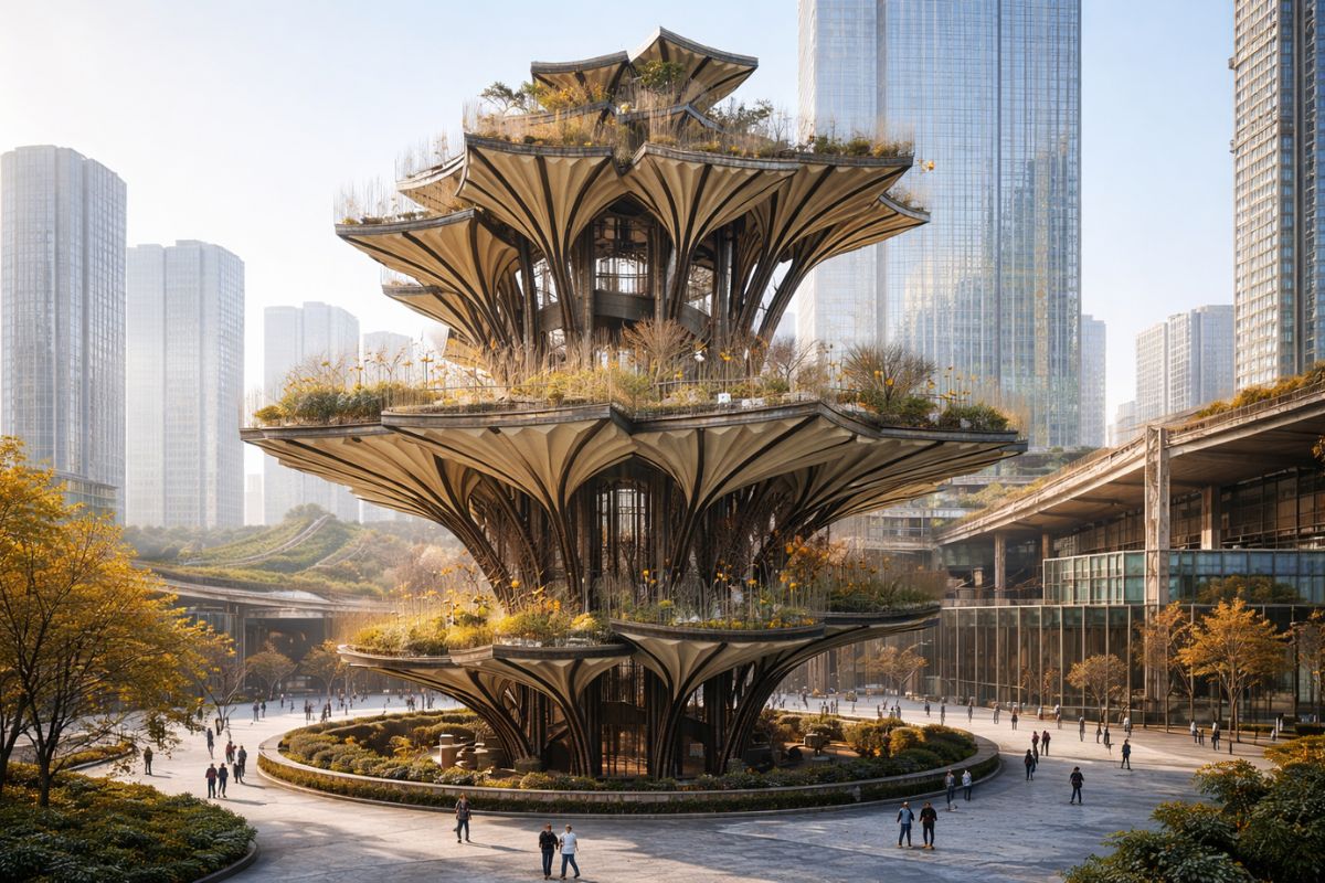 China constrói árvore de aço em Xi’an inspirada na Rota da Seda. Projeto de arquitetura monumental transforma história e cultura em novo símbolo urbano. IMAGEM:IA