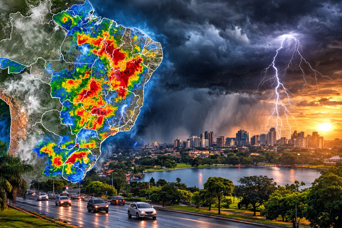 Previsão indica chuva forte com risco de alagamentos, enxurradas e extravasamento de canais em várias regiões do Brasil nesta sexta-feira.