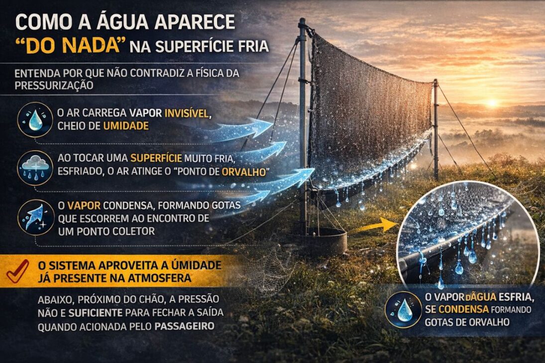 Atmospheric water turns into dew through condensation in a simple collector and can yield drinkable water without energy.