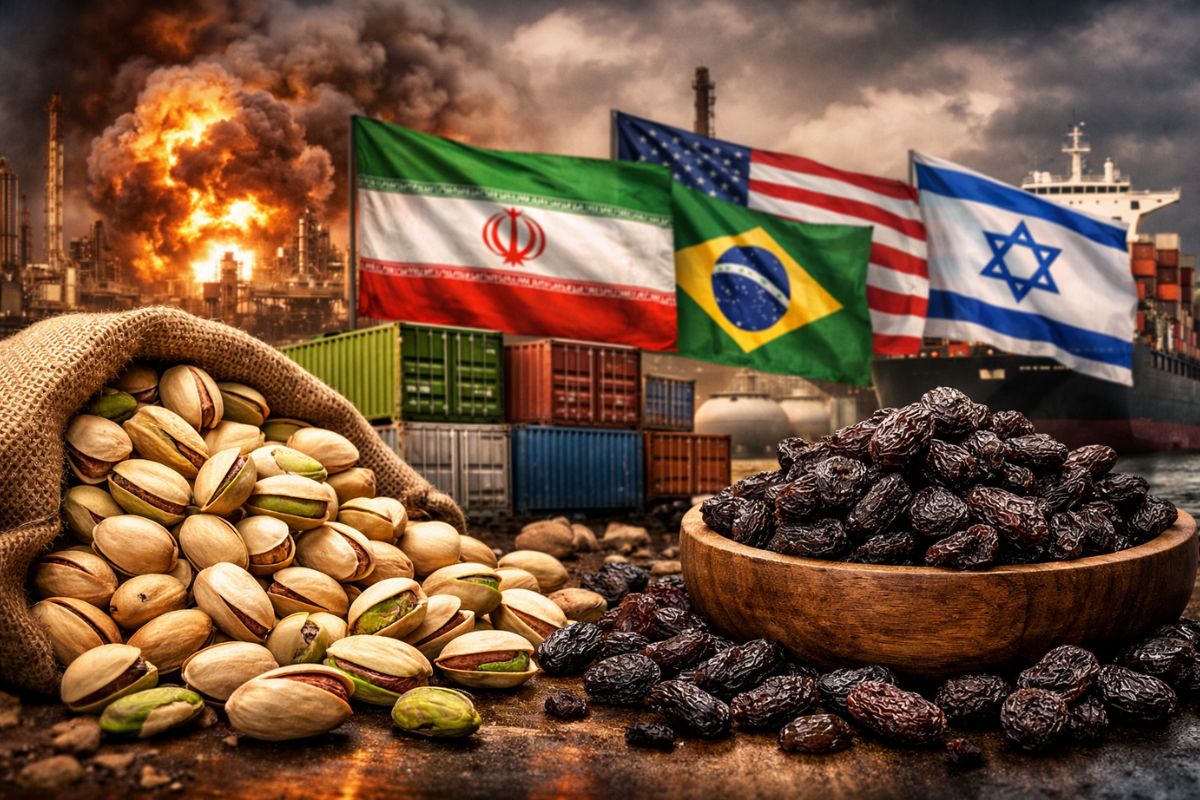 Entenda por que o Irã suspendeu a exportação de alimentos e de produtos agrícolas, ativou plano de emergência e o que isso muda para pistache e uva-passa.