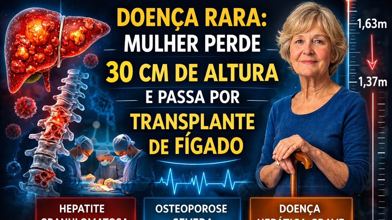 Doença hepática rara causou osteoporose severa e reduziu altura de paciente em 30 cm antes do transplante de fígado no Reino Unido.