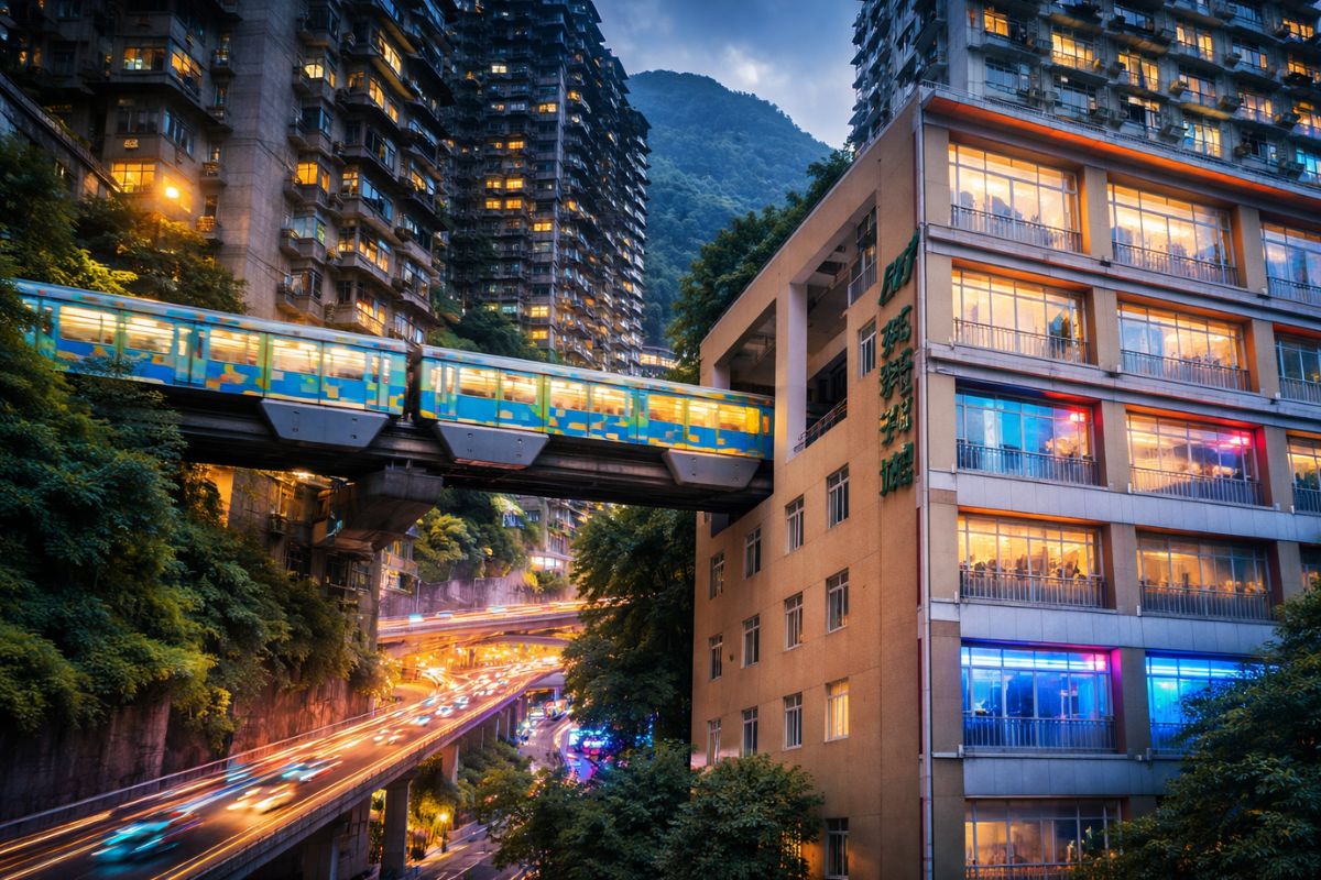 cidade 8D em Chongqing revela urbanismo vertical, arquitetura futurista e vídeos virais que transformaram a metrópole montanhosa em destino global.