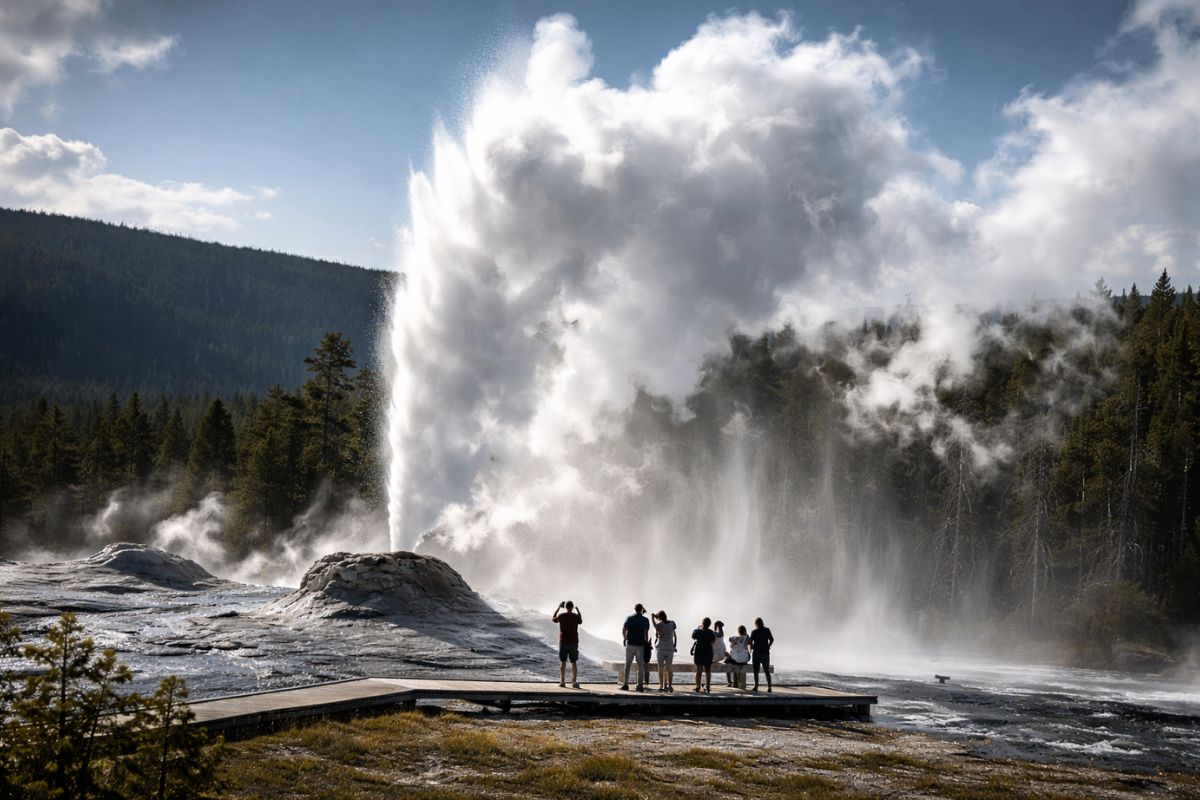 Erupção em Yellowstone: gêiser Echinus volta ao Norris Geyser Basin e reacende o estudo do fenômeno raro.