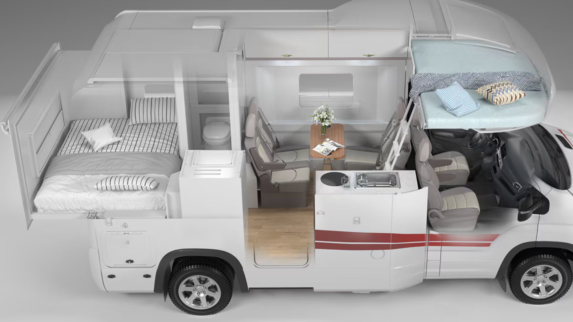 motorhome futurista, autocaravana de luxo, Maxus Life Home V90, Romotow T8, Furrion Elysium, heliponto em motorhome, motorhome anfíbio, casa sobre rodas