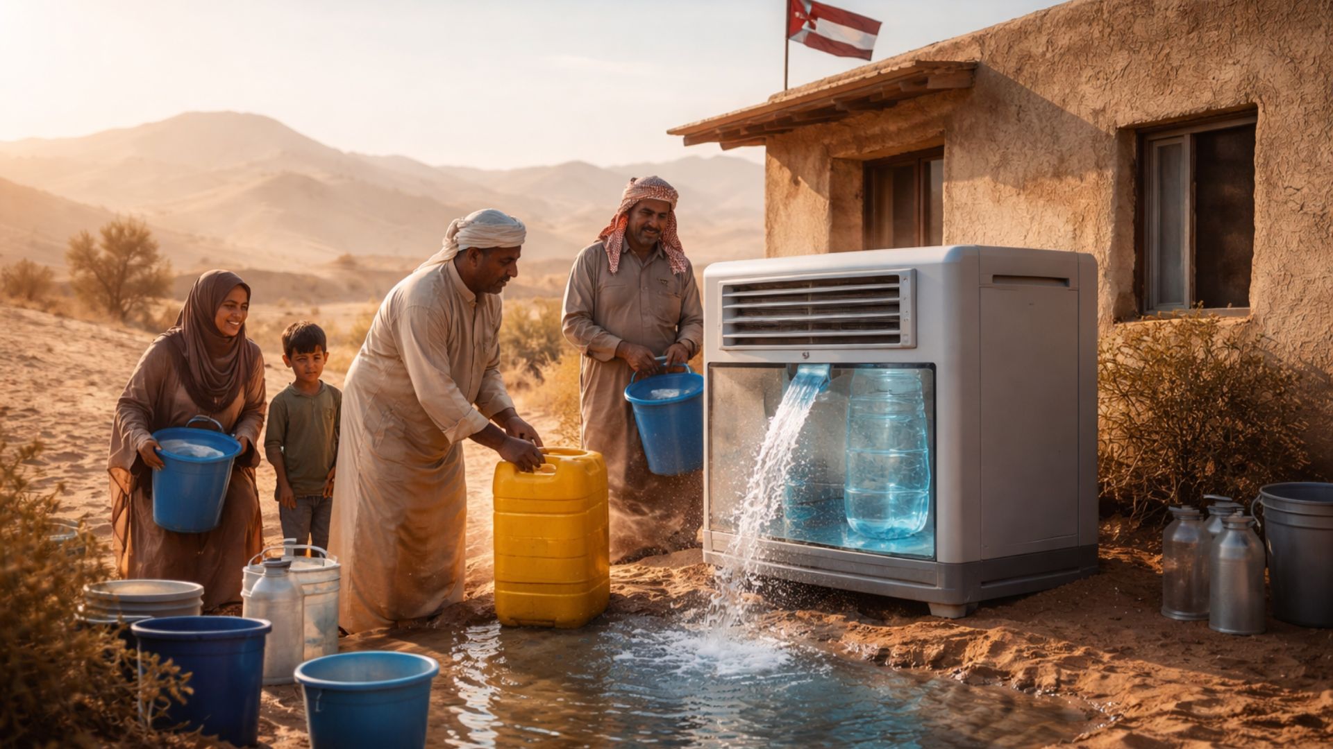 Tecnologia criada na Jordânia transforma umidade do ar do deserto em até 35 litros de água por dia usando nanomateriais e baixo consumo de energia.