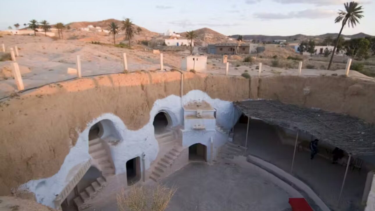 Subterranean houses of Matmata, Tunisia, use the soil as natural insulation against the desert heat and became famous after appearing in Star Wars.