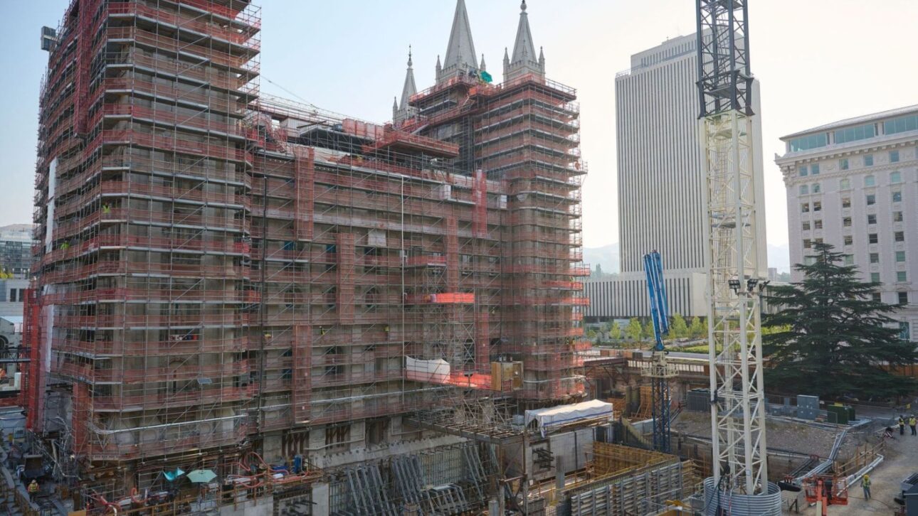 Salt Lake Temple is undergoing a billion-dollar renovation with deep excavation and 98 seismic isolators to withstand earthquakes in the Utah region.
