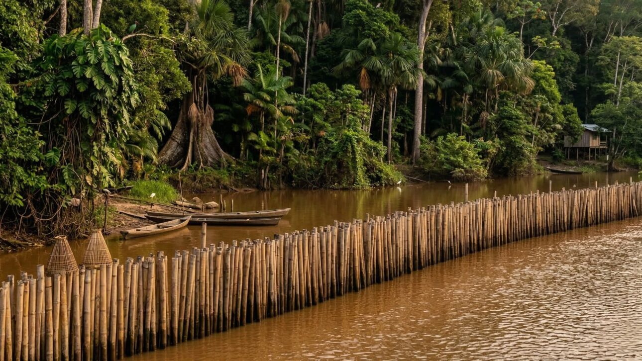 Bamboo barriers installed on the coast of Guyana help retain sediments and allow the natural return of mangroves in an area previously threatened by erosion. (Image/ reproduction)