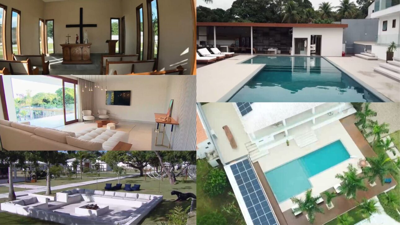 Nicole Bahls’ site in Itaboraí has 20,000 m², more than 80 animals, a helipad, a private chapel, a garden, and a leisure structure that stands out on social media. (Image: reprodução/ SBT)