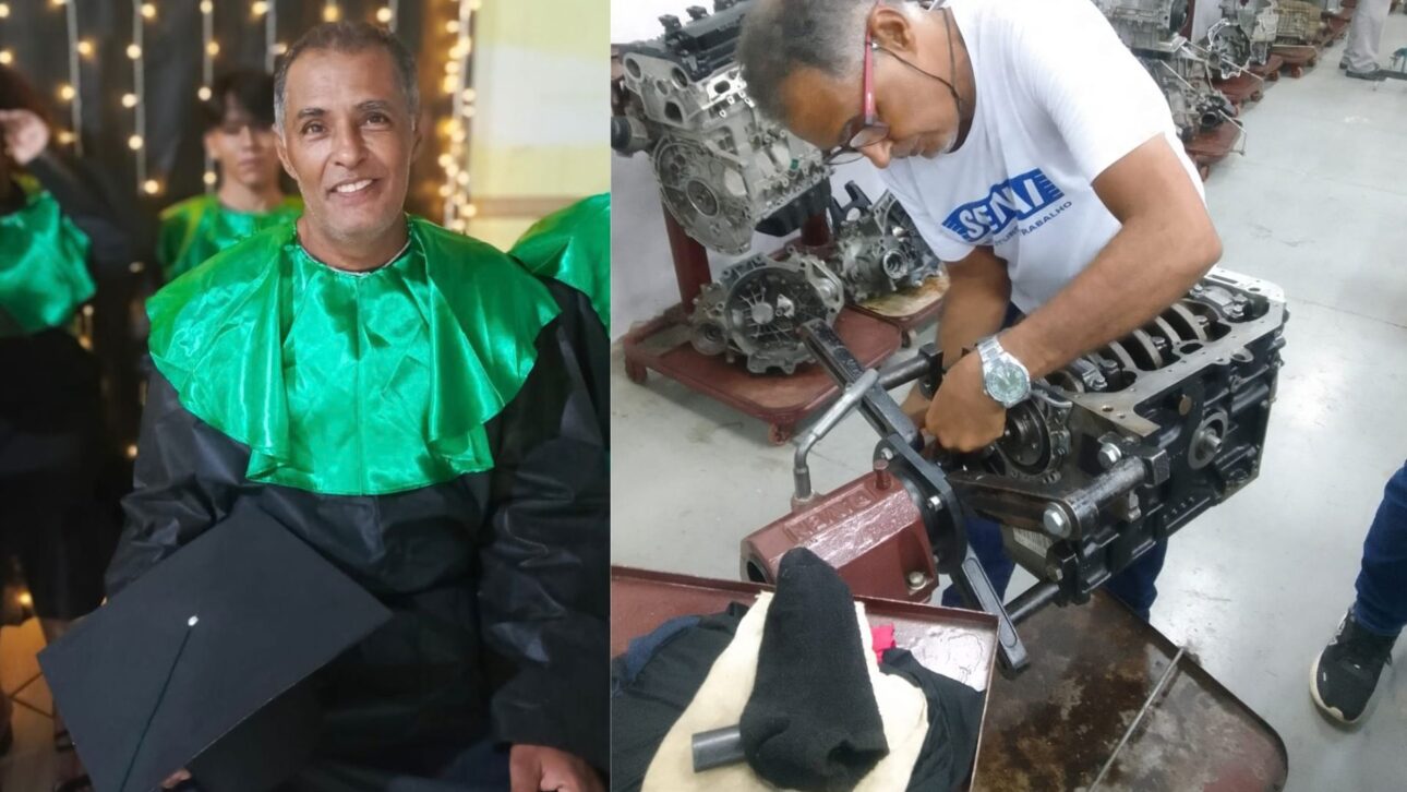 60-year-old man is literate through EJA, completes high school, and appears in a public competition in Rio Branco, showing the real impact of returning to school.