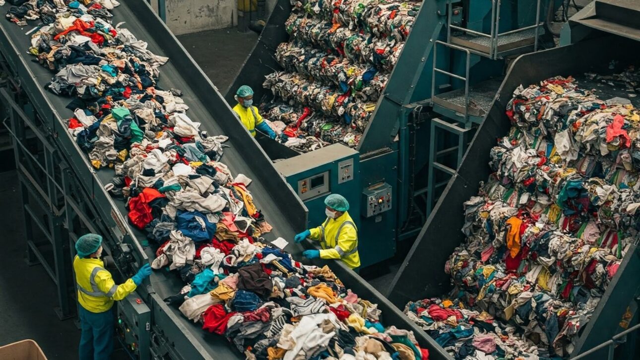 Textile waste ceases to be trash and begins to feed factories that transform used clothes into new fibers of cotton and polyester.