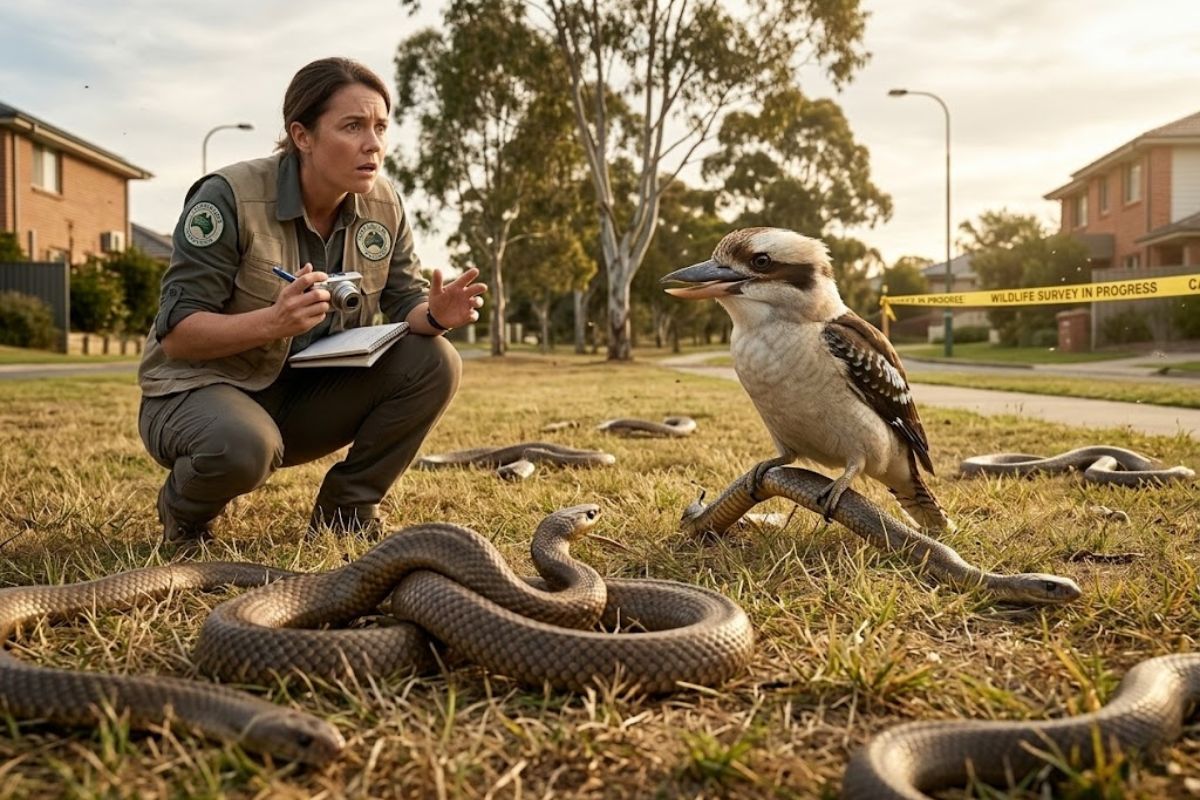 Serpentes aparecem mortas na Austrália, cientistas identificam o cucaburra como predador decisivo e o veneno da serpente marrom volta ao centro do debate ecológico urbano.