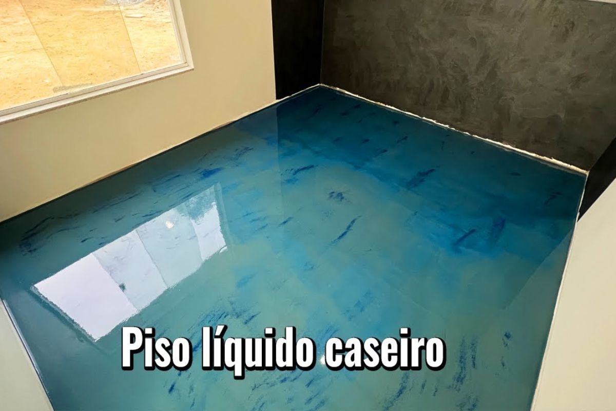 Piso líquido pigmentado com cimento autonivelante, resina e pigmento azul transforma casa, estúdio e garagem com poucos milímetros e acabamento moderno.