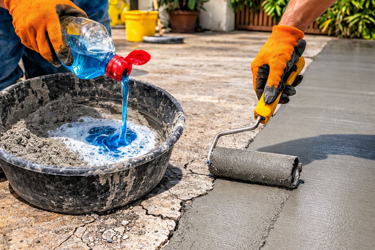 Argamassa com detergente comum e rodo renova piso grosso, cobre falhas do concreto antigo e melhora o acabamento.