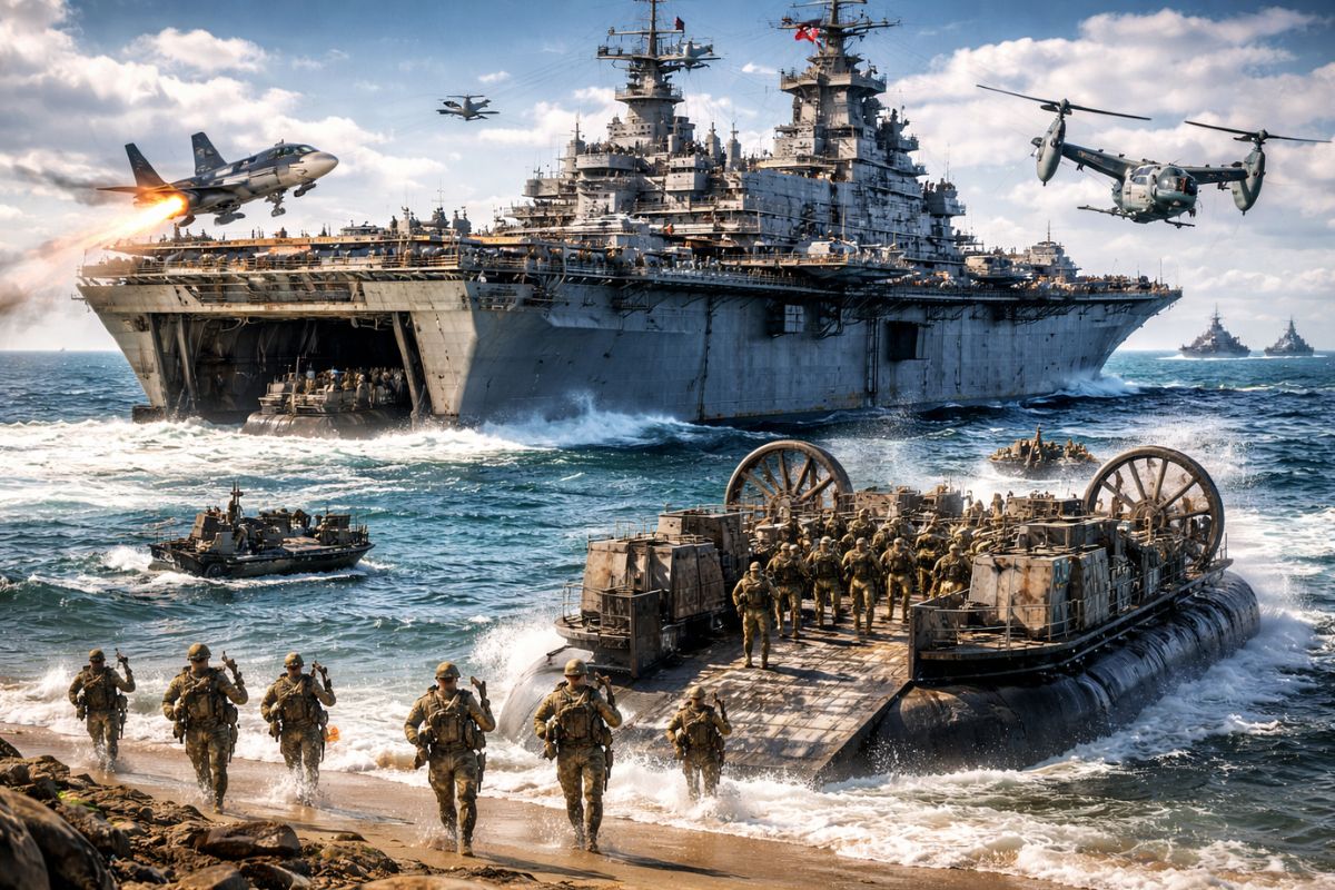 Navio gigante da Marinha dos EUA vira base de guerra no mar, lança aeronaves, desembarca fuzileiros e executa missões extremas em poucas horas em algumas das operações (3)