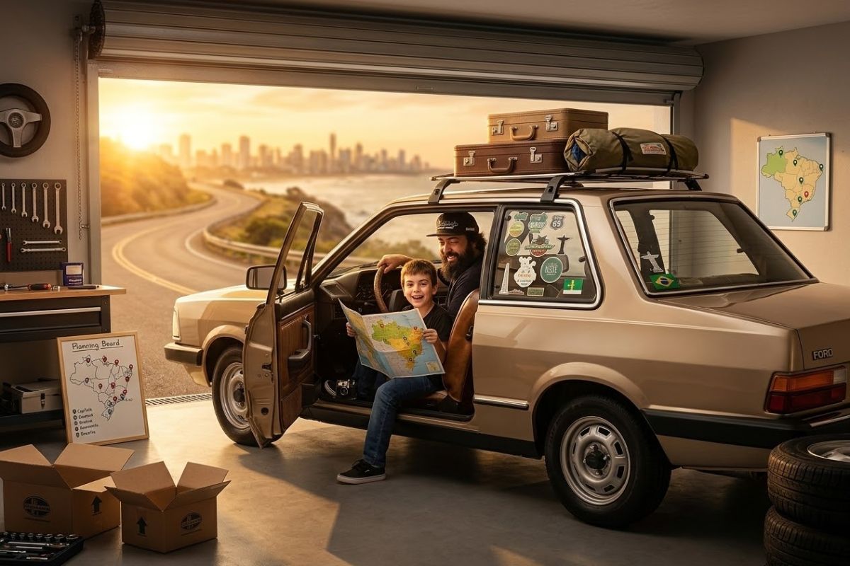 Ford Del Rey 1982, pai solo, carro antigo, viagem e capitais do Brasil movem a história de um projeto afetivo que nasceu na garagem.