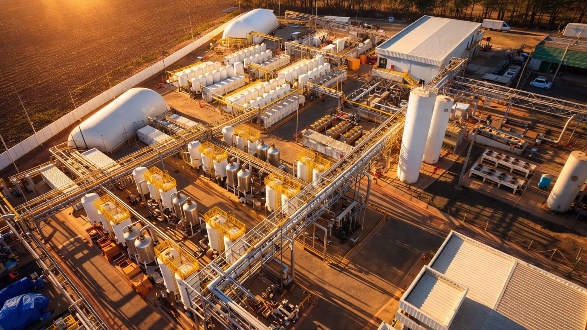 Planta de biometano em Paulínia, São Paulo, que transforma resíduos urbanos em combustível renovável para abastecer indústria e transporte.