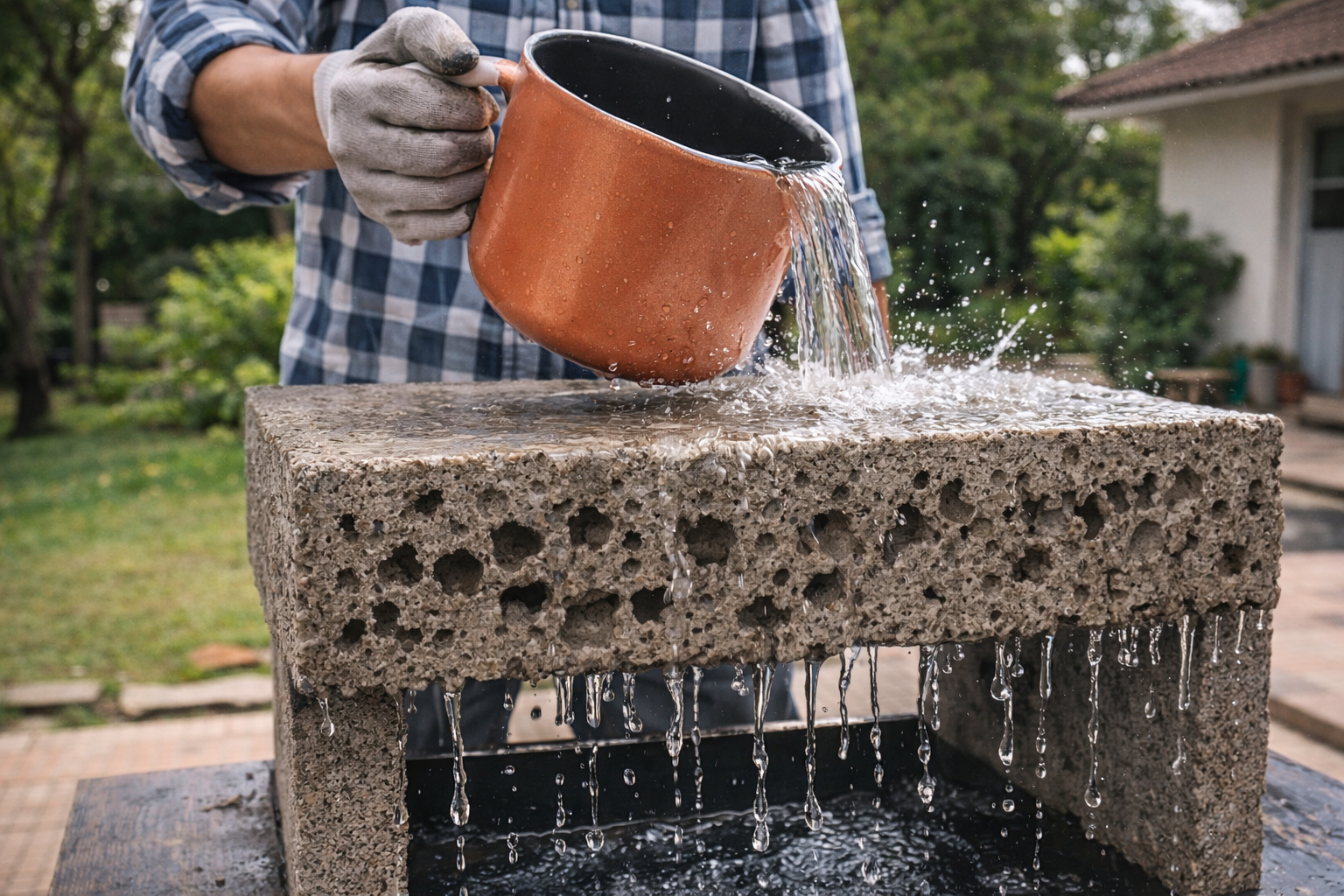 Piso que “bebe” a água da chuva: concreto poroso transforma calçadas em superfícies drenantes, reduz alagamentos e pode custar 40% menos que intertravado