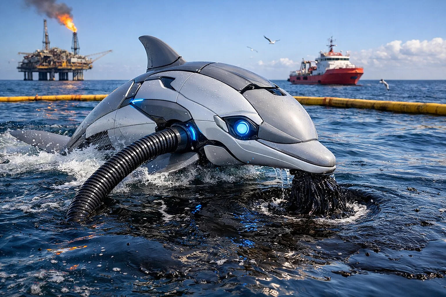 Robô inspirado em golfinho pode aspirar petróleo diretamente da superfície do mar