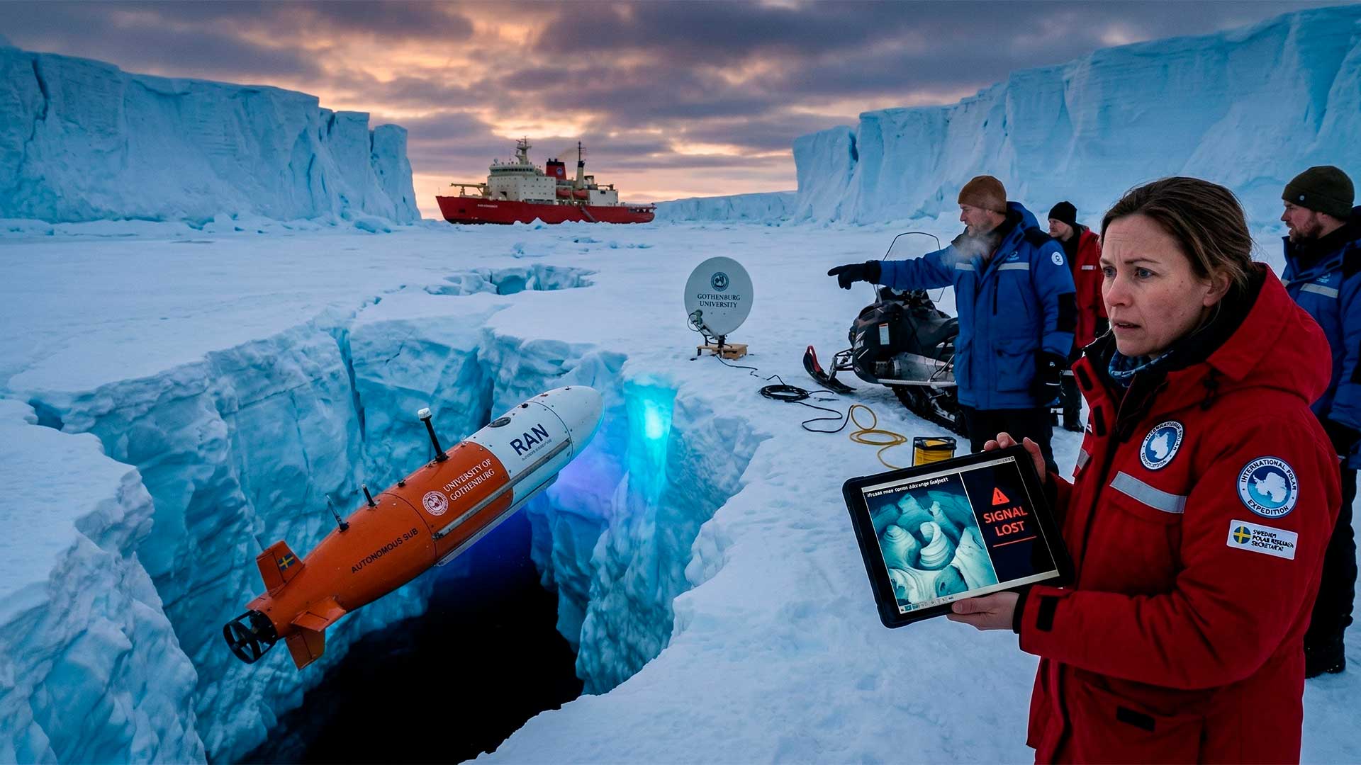 Submarino desaparece sob o gelo da Antártida após revelar estruturas nunca vistas antes e reacende alerta sobre degelo oculto que pode elevar o nível do mar