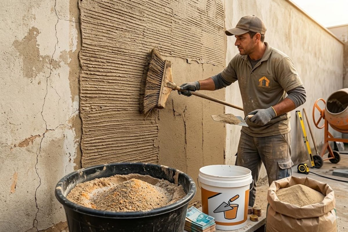Mistura simples com massa acrílica, areia comum e vassoura velha cria textura resistente, melhora o rendimento e pode baratear o acabamento de paredes internas e externas.