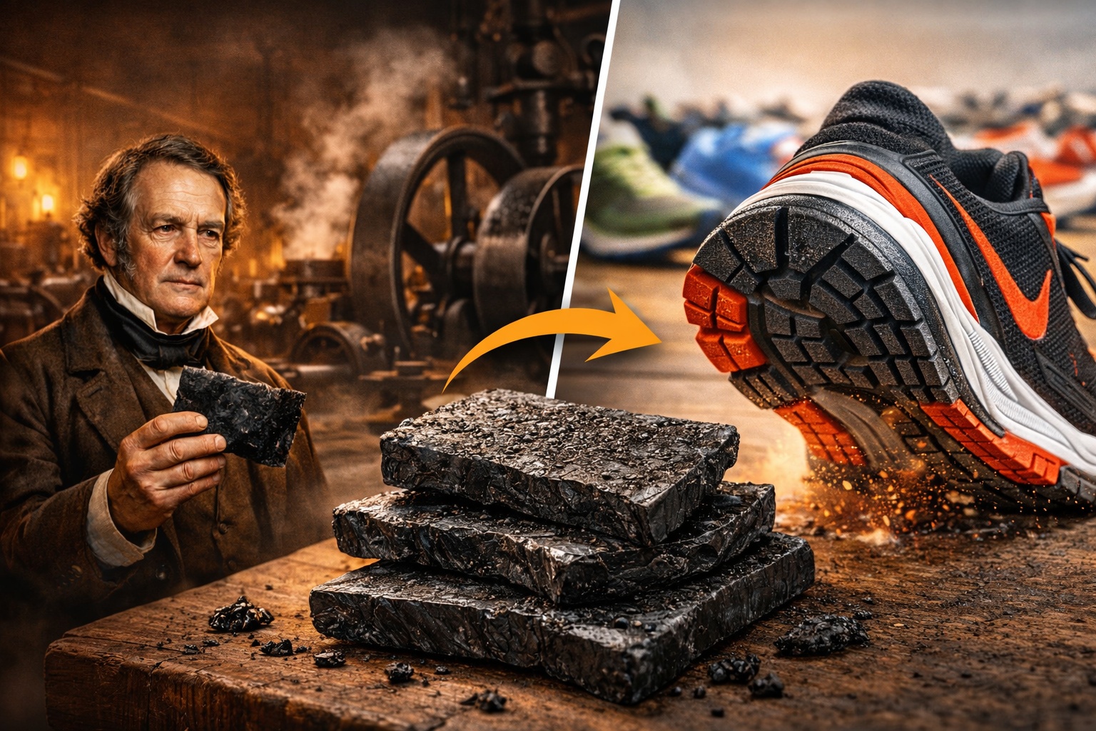 Poucas pessoas sabem, mas a sola de borracha do tênis de corrida surgiu de um material criado por Charles Goodyear em 1844 para proteger máquinas industriais e só décadas depois foi adaptada para calçados quando fabricantes perceberam que absorvia impacto melhor que couro ou madeira