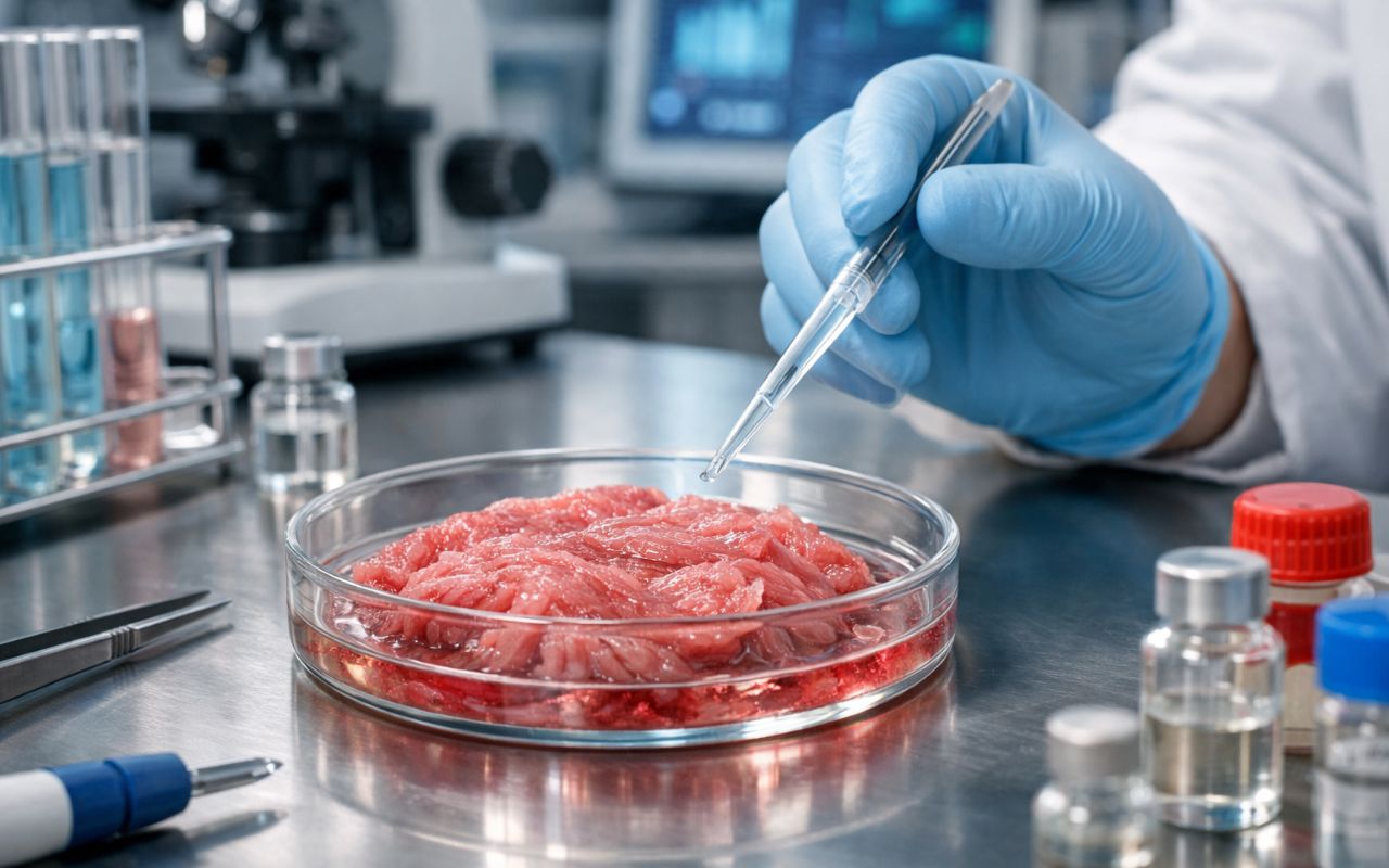 Cientistas criam estrutura para carne de laboratório utilizando resíduos da produção de cerveja. Estudo indica potencial para reduzir desperdícios e melhorar a textura da carne cultivada.