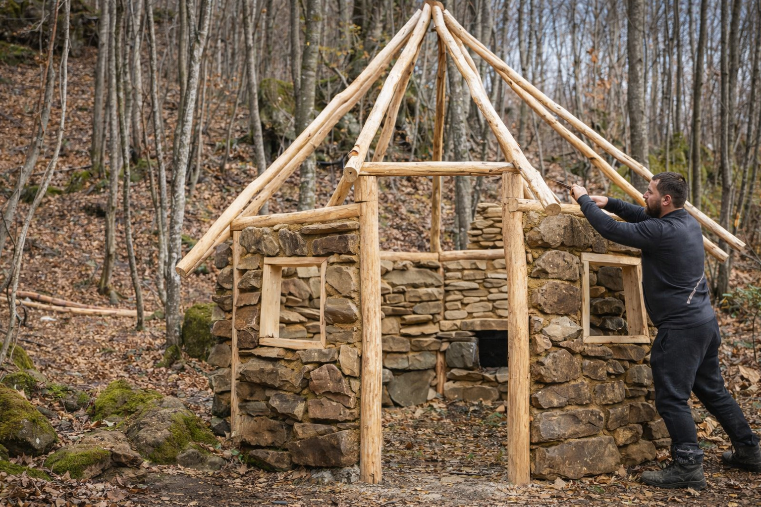 casa com telhado cônico de palha