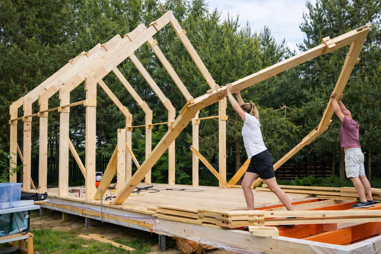 casa de madeira com telha metálico