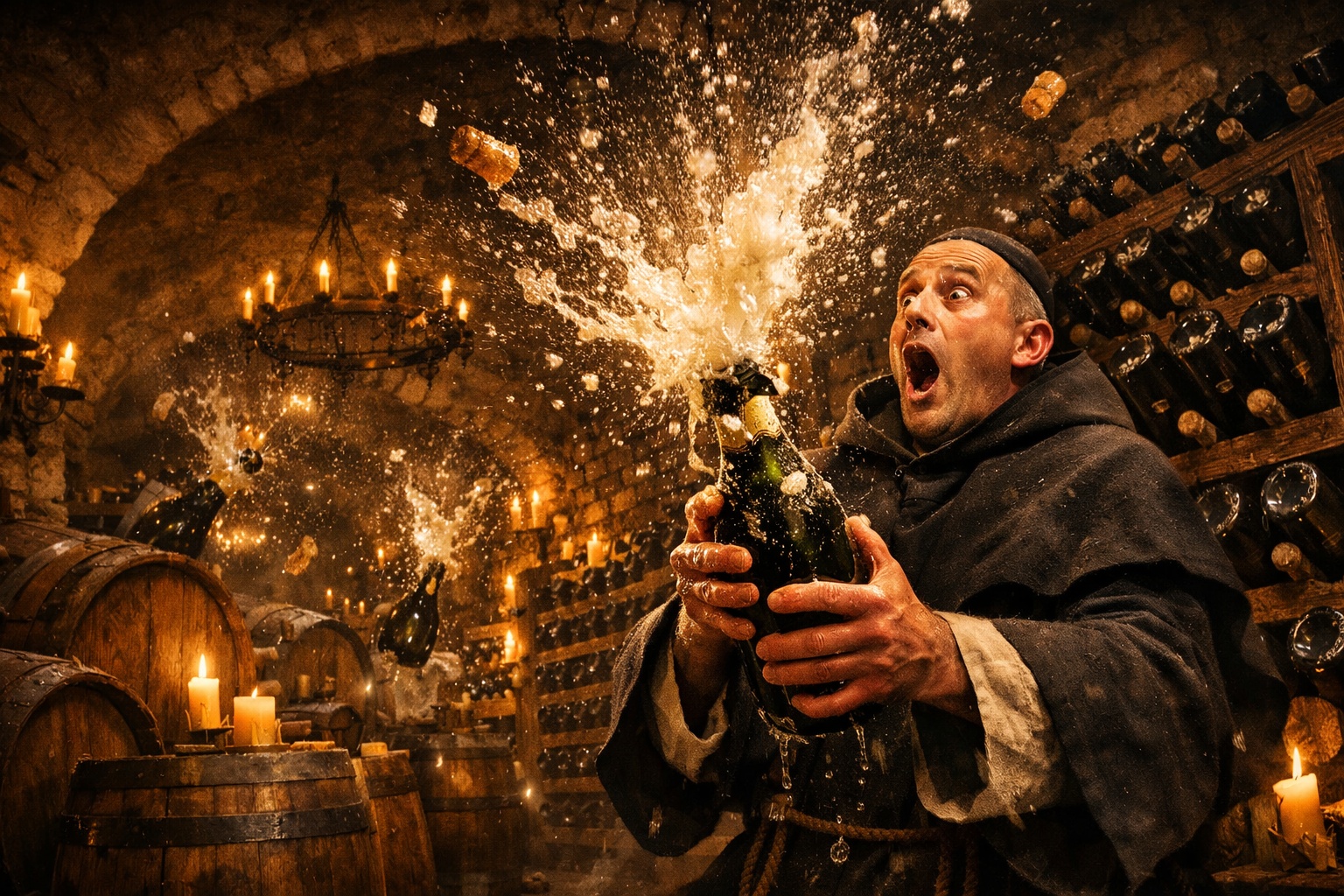 Poucas pessoas ao redor do mundo sabem, mas o champanhe nasceu de um erro nos vinhedos da França: no século XVII produtores tentavam fazer vinho comum, as garrafas explodiam nas adegas e o fenômeno foi chamado de “vinho do diabo” até que o controle da segunda fermentação transformou a bebida acidental em símbolo mundial de celebração